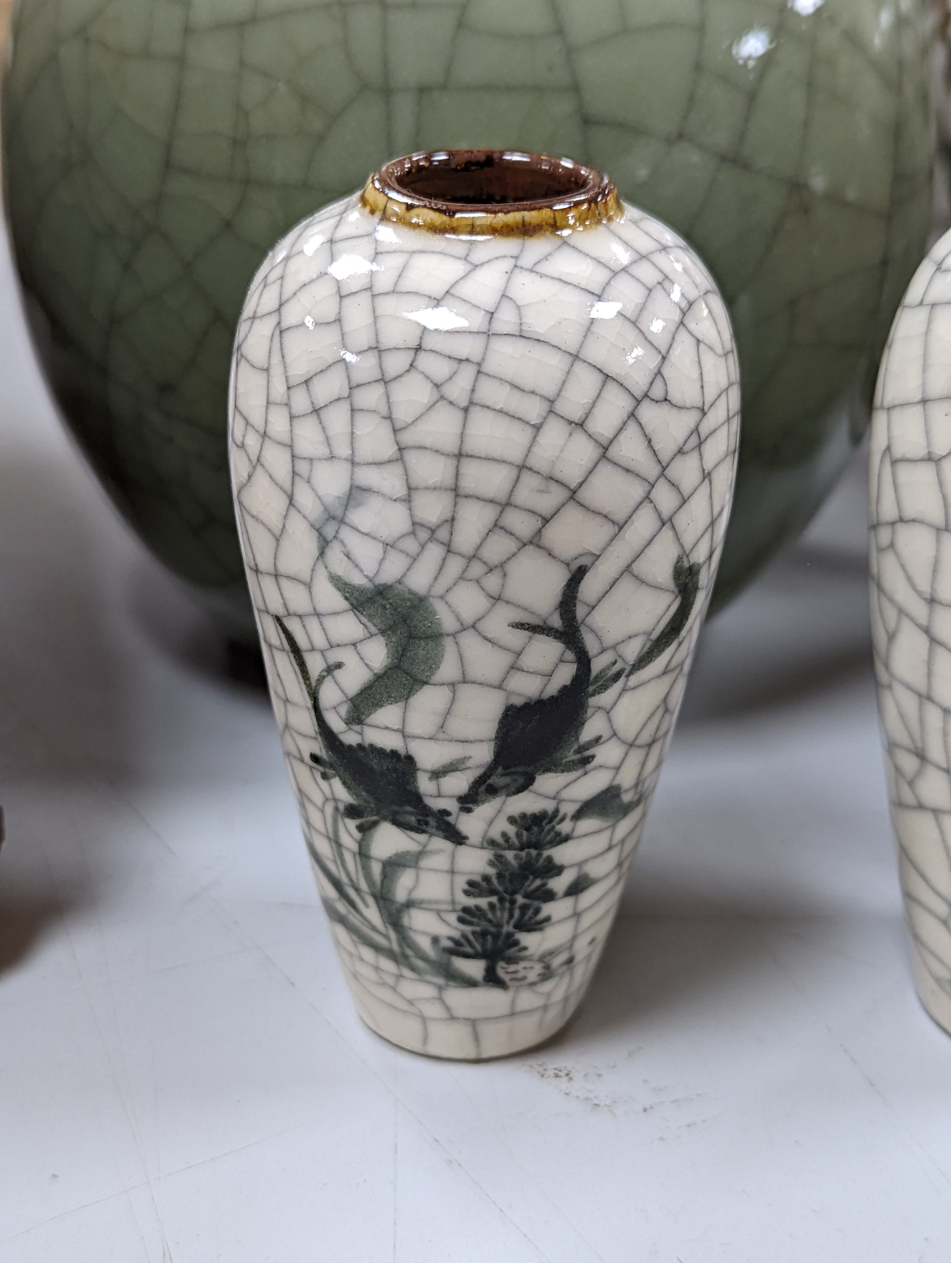 A group of 19th/20th century Chinese crackle glaze vases, tallest 30 cms high.